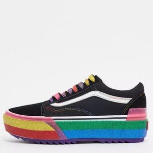 NEW Vans Old Skool Stacked Rainbow Glitter Sneaker